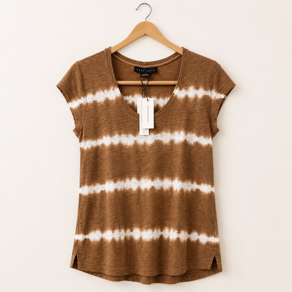 Sanctuary Boho Tie Dye Linen Tee Womens S Brown White Coastal Cowgirl Earthy